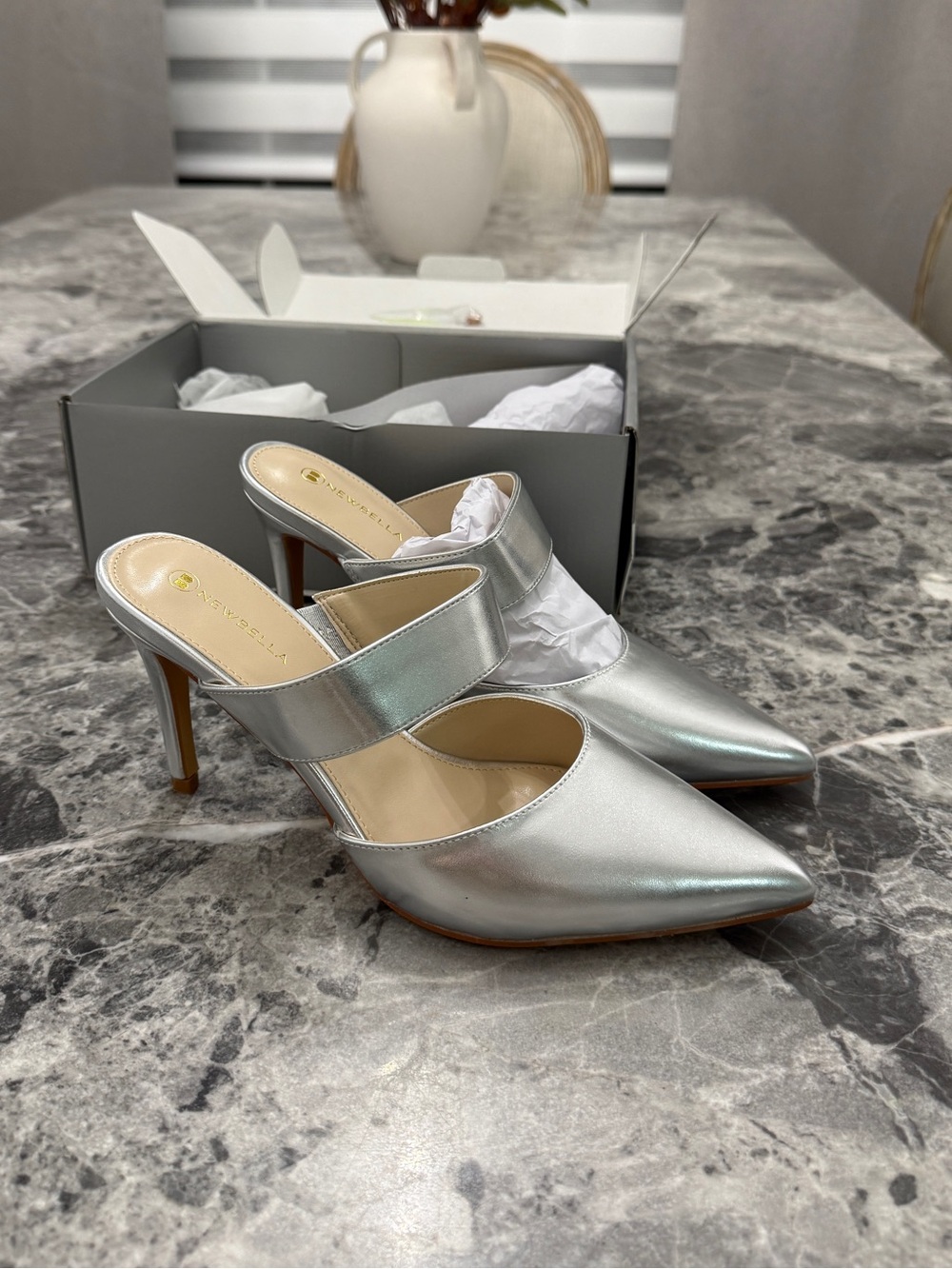 Newbella Silver Strap Heels